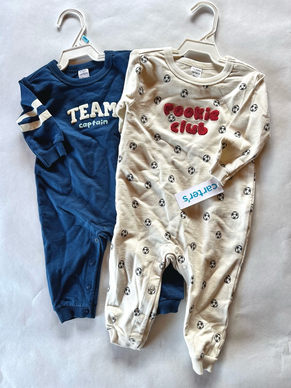Carter's Navy 'Team Captain' & Cream 'Rookie Club' One-Piece Footies - 2 Pack